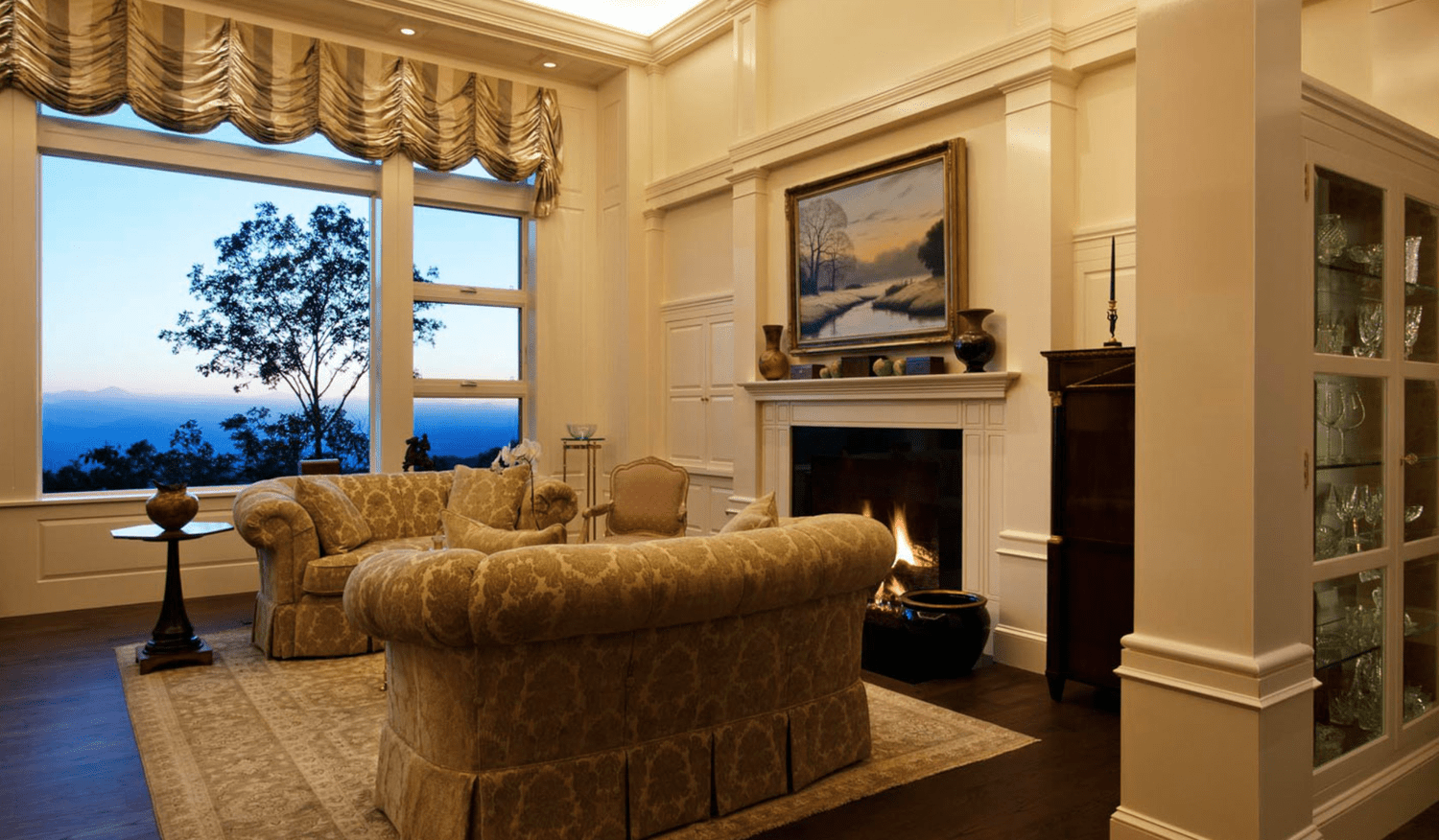 Living room fireplace with custom built-in cabinets