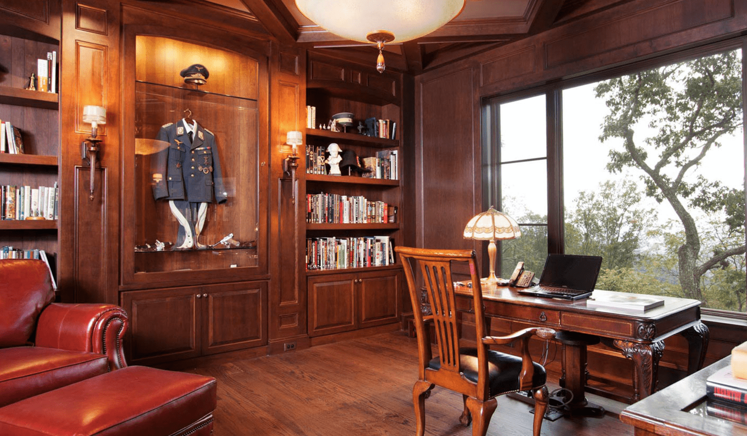 Wood office built-ins with desk and shelving